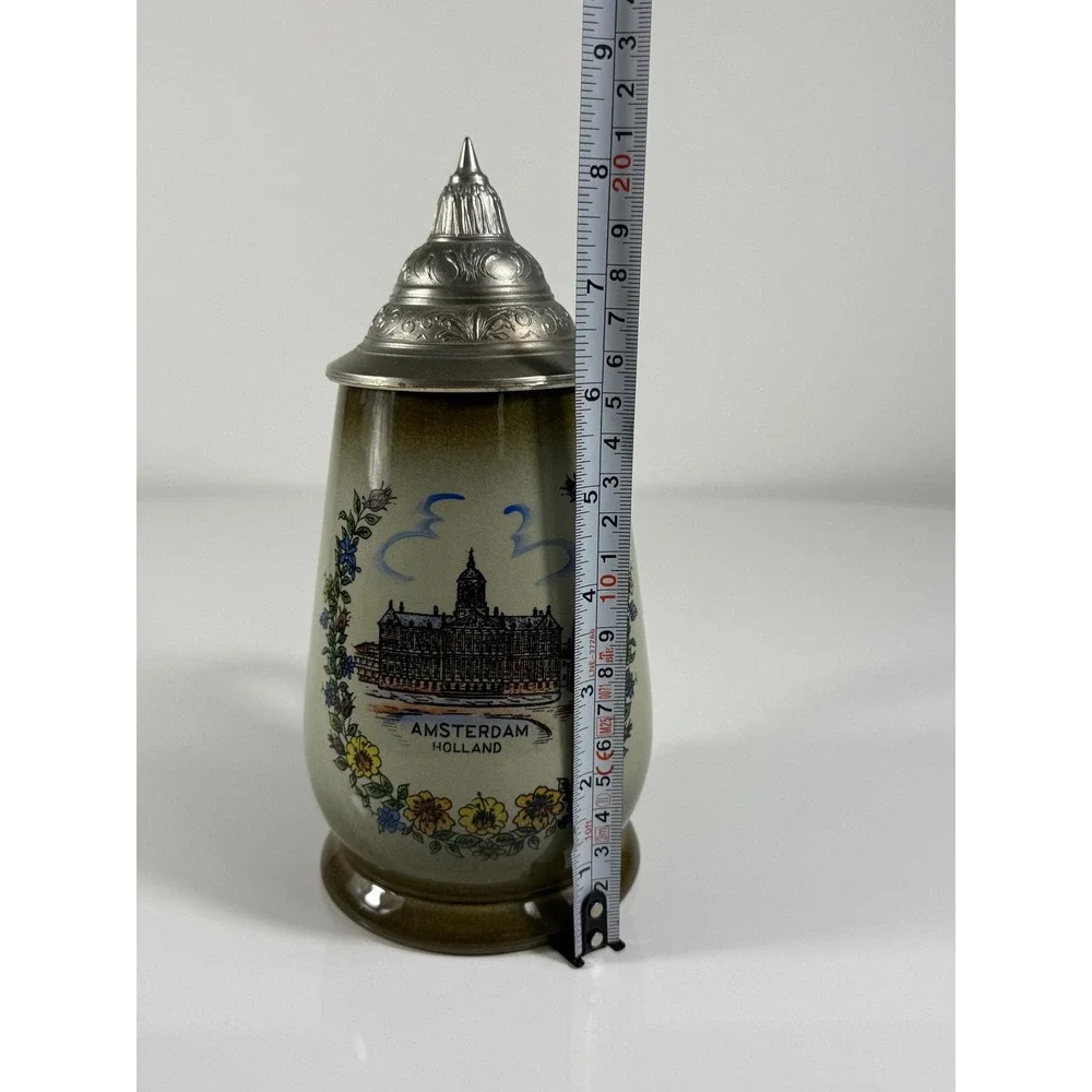 Vintage Original King Handmade Ceramic Beer Stein with Pewter Lid‎
